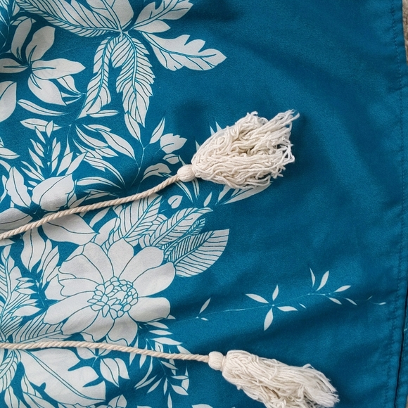 Forever 21 Floral Tassel Tie Semi-Sheer Dress Small Teal - Picture 5 of 16